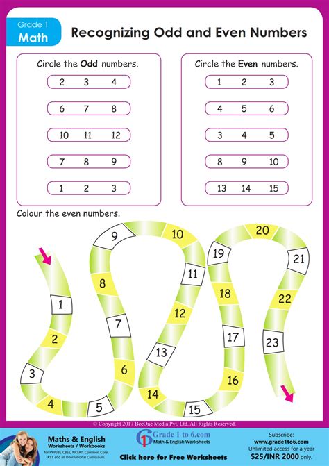 odd and even numbers worksheets grade 1